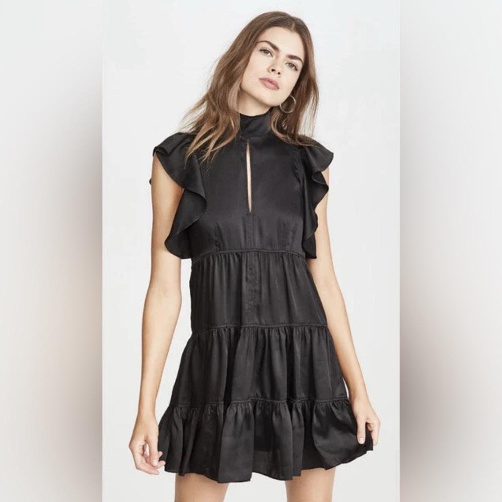 Cinq à Sept Black Ruffled Tiered Midi Dress